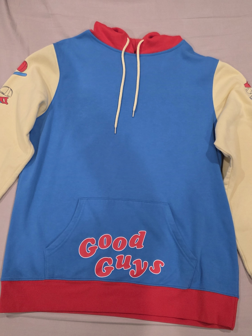 Chucky GoodGuys Blue, Red, Cream Colorblock Crewneck Sweater